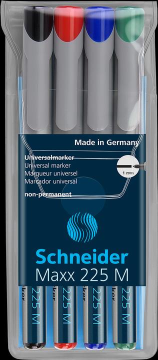 Produktbild Schneider OHP-Marker Maxx wasserlöslich, M, 4er Etui: rot, blau, grün, schwarz (Assortiert, 1 mm, 4 x)