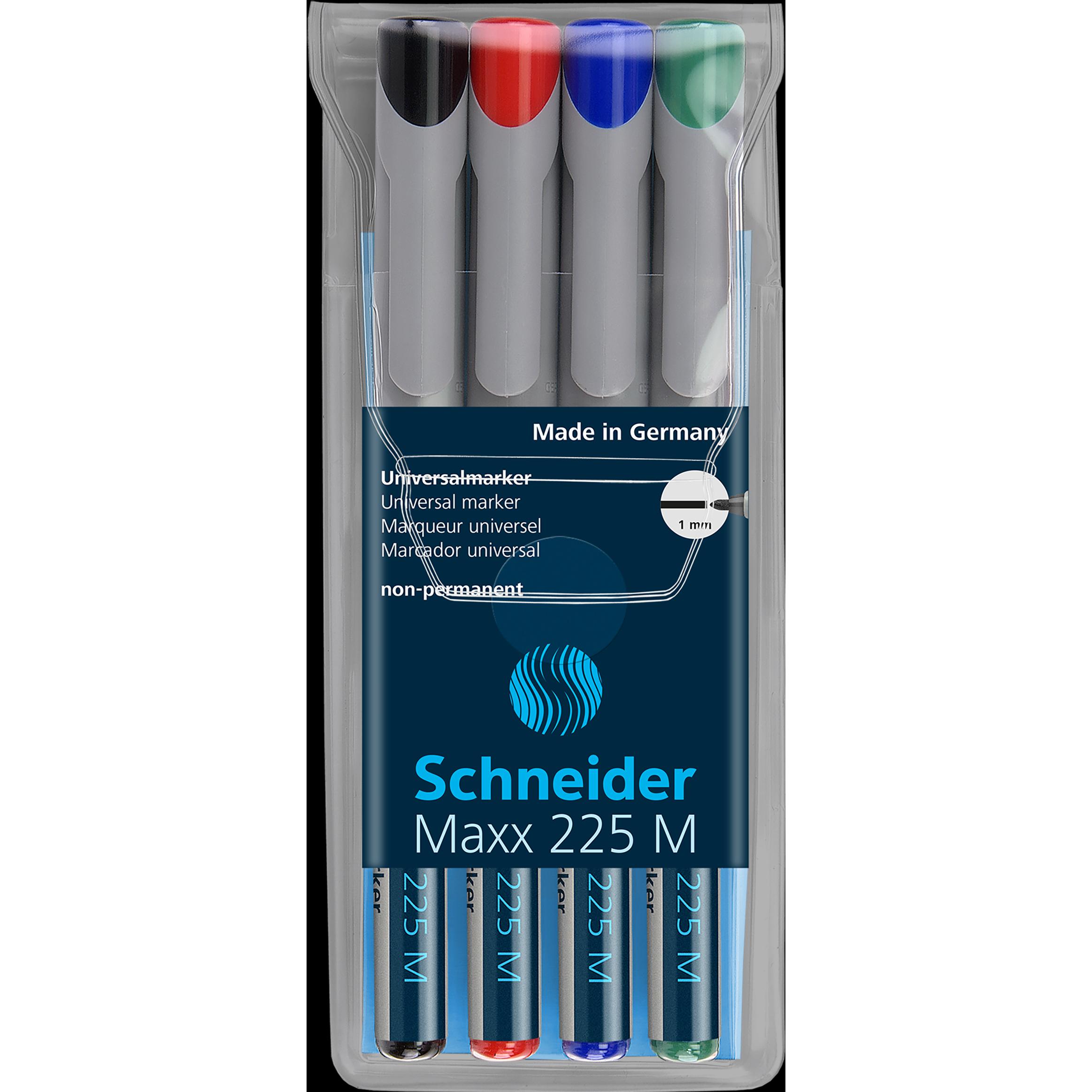 Schneider, Marker, OHP-Marker Maxx wasserlöslich, M, 4er Etui: rot, blau, grün, schwarz (Bunt, 1 mm, 4 x)