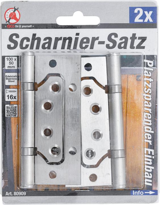 Produktbild BGS Scharnier-Satz Edelstahl für platzsparenden Einbau 100 x 50 mm 2-tlg.