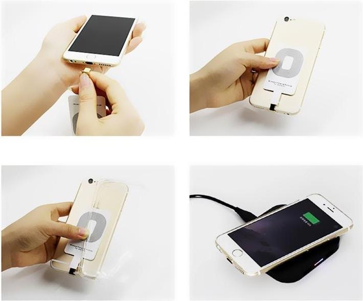 Actual product image JTI Qi adapter - wireless charger receiver module for iPhone - white