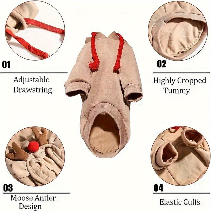 Actual product image Alopini Cosy reindeer hoodie in apricot for small to medium-sized dogs & cats - Festive (S, Dog jumper)