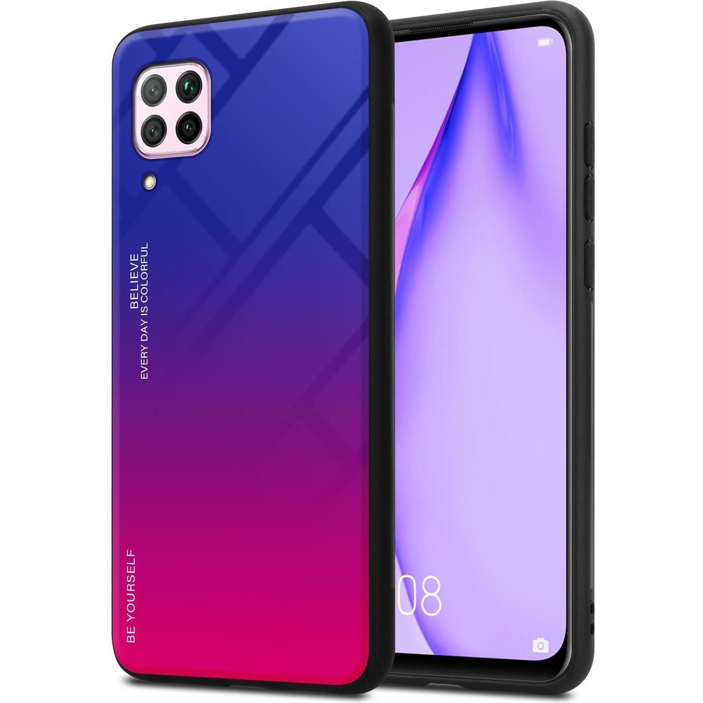 Cadorabo TPU 2 Farben Glas Cover (Huawei Nova 7i, Huawei P40 Lite, Huawei Nova 6 SE), Smartphone Hülle, Schwarz