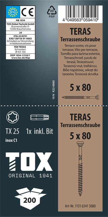 Produktbild Tox TERAS 5,0 x 80 (200 Stk.) (200 Schrauben pro Stück)