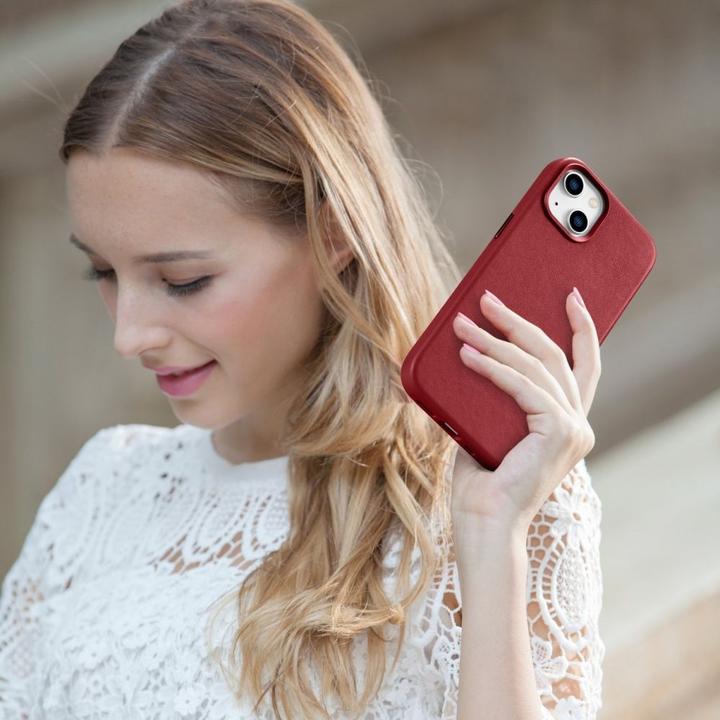 Actual product image iCarer Case Genuine Leather Cases for iPhone 14 Plus Red (MagSafe Compatible) (Apple iPhone 14 Plus)