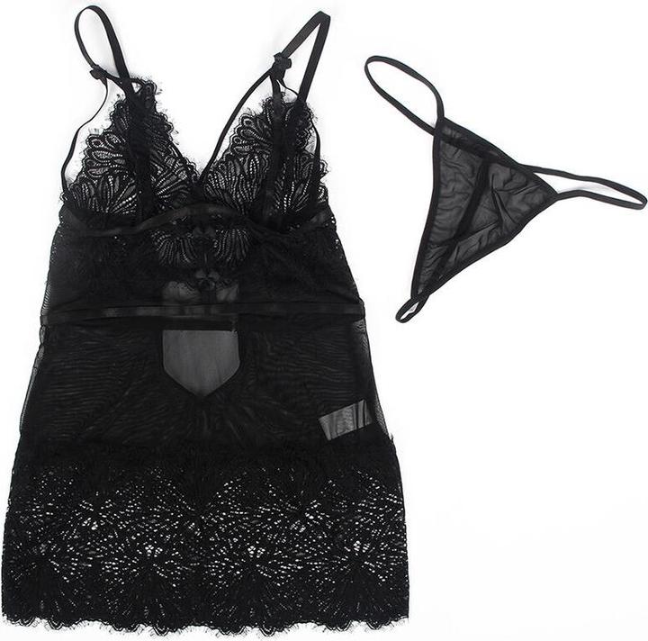 Actual product image Subblime Babydoll With Adjustable Lace Straps Black S/M (S, M)
