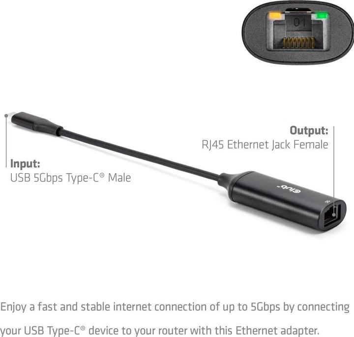 Produktbild Club 3D Club3D Adapter USB-C > RJ45 5Gbps St/Bu retail (USB-C, RJ45 (1x))