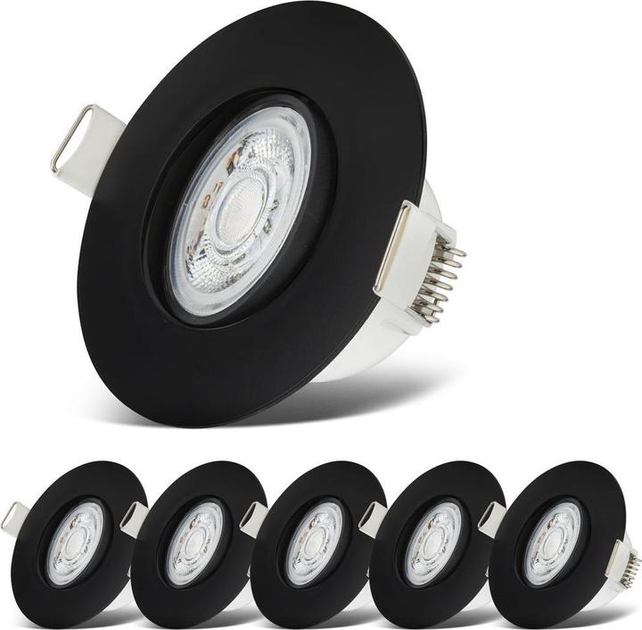 B.K.Licht LED recessed lights, set of 6, IP65, black, 6xLED board/4.9W