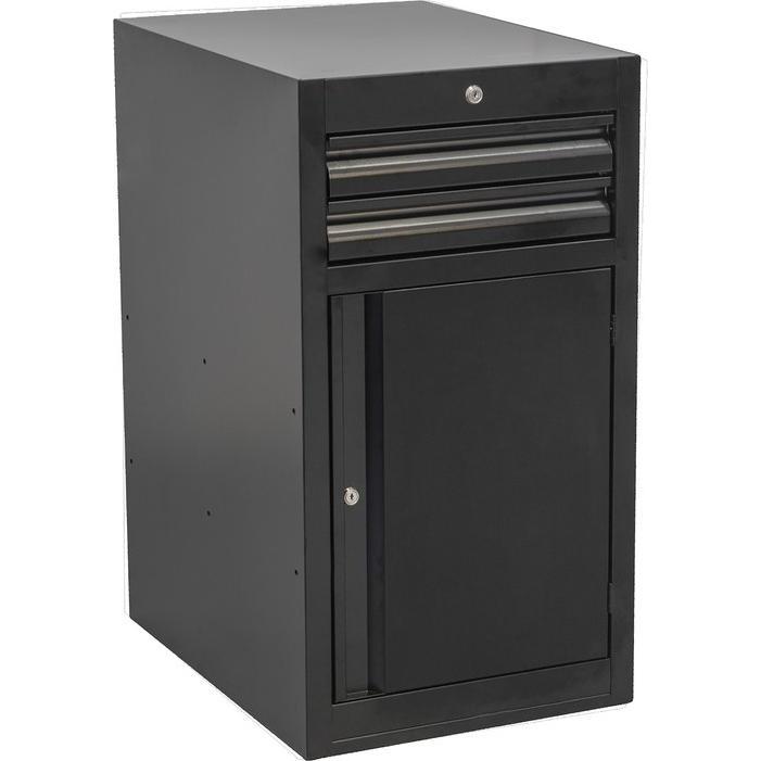 Unior, Werkstattschrank, Schubladenschrank, schmal, mit Tür und 2-Schubladen 990NDD2-BLACK (65 cm, 87 cm)