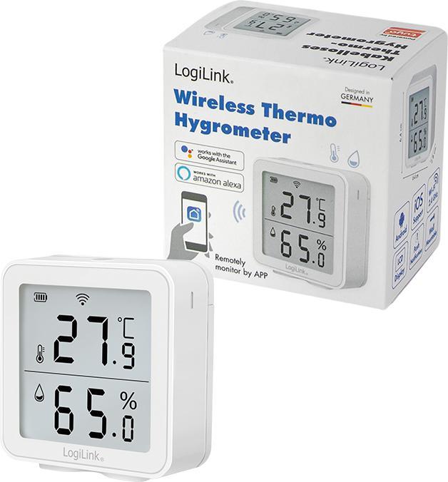 Productafbeelding LogiLink Thermo-hygro-meter, witte Wi-Fi bewaking op afstand via Smart Life App (gratis), - 1 pc.