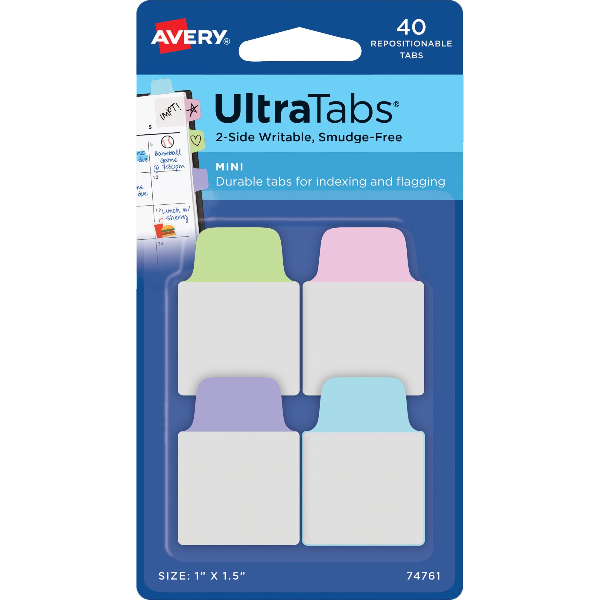 Avery, Haftnotiz, Zweckform Haftstreifen UltraTabs Pastell, 25,4 x 38 mm beschreibbare Taben, aus Polyester, papierbe