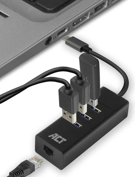 Produktbild ACT USB-C Hub 3x USB-A, ethernet (USB-C, 4 Ports)