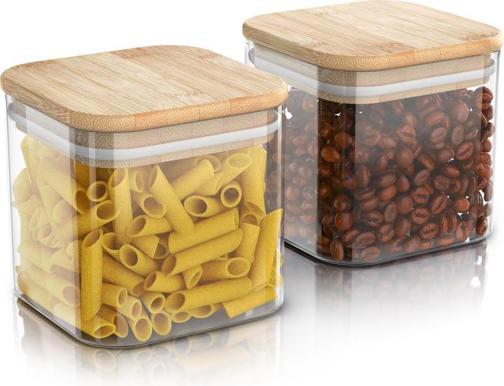 Arendo 2x 1 L Vorratsgläser, Glasbehälter, 2er Set, Borosilikatglas, Bambusdeckel, Vorratsdosen luftdicht (1 l)