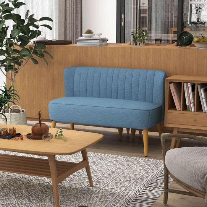 Actual product image Swisshandel24 2-seater sofa two-seater, loveseat with linen look, double sofa with wooden legs, load capacity up (2 person sofa)