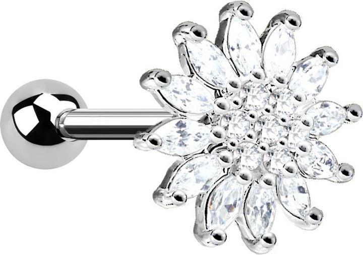 Produktbild Star Piercing Micro Barbell silber Kristallblume (Chirurgenstahl 316L, Messing)