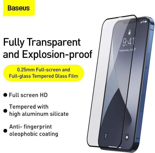 Immagine prodotto Baseus 0.25mm a tutto schermo e a tutto vetro Film di vetro temperato per iP 5.4inch 2020 (2pcs/pack) Nero (2 pz., Apple iPhone 12 mini)