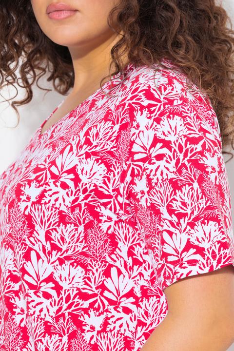 Produktbild Ulla Popken T-Shirt, floraler Druck, A-Linie, V-Ausschnitt, Halbarm (46, 48)