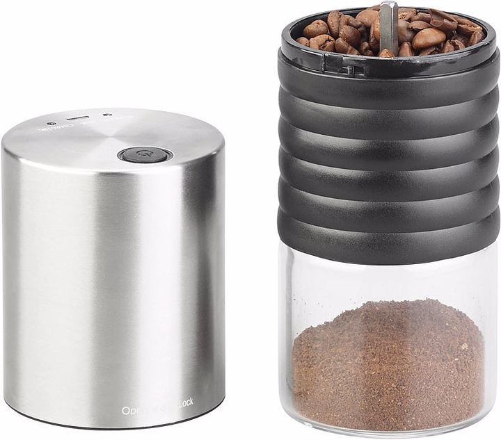 Produktbild Rosenstein & Söhne 2-mal: Elektrische Akku-Kaffeemühle mit Keramik-Mahlwerk