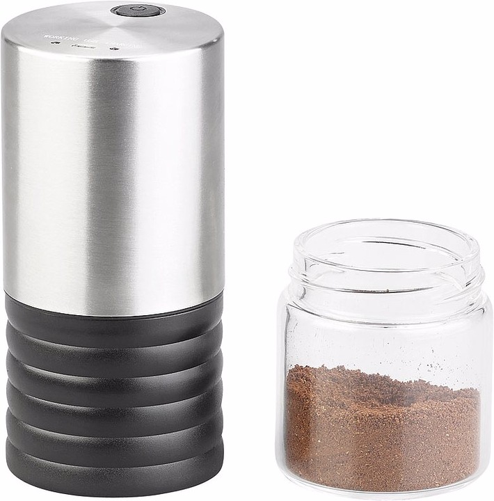 Produktbild Rosenstein & Söhne 2-mal: Elektrische Akku-Kaffeemühle mit Keramik-Mahlwerk