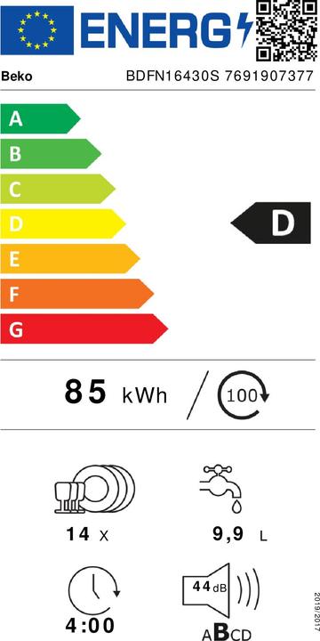 Energie-Label Beko BDFN16430S Freistehender Geschirrspüler cm.