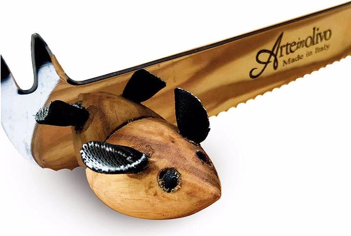 Actual product image Natura Punto Round wooden board with mouse and knife, 22 cm, olive wood