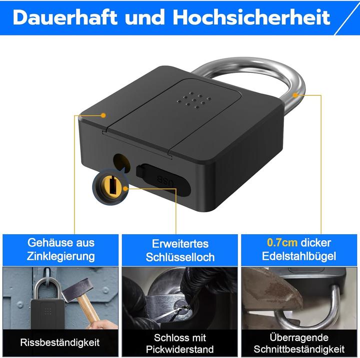 Immagine prodotto Anweller Vorhängeschloss mit Fingerabdrucksensor