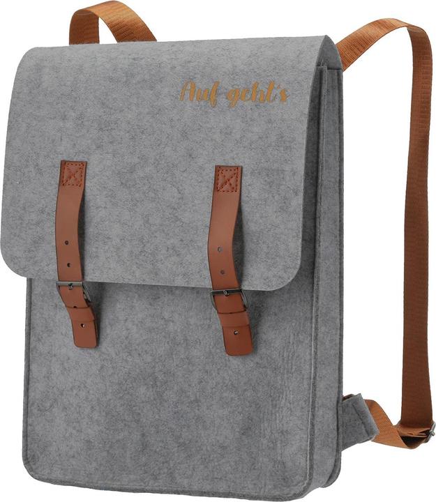 Immagine prodotto Casativo Zaino in feltro con scritta auf geht's e fibbie di chiusura, grigio, 27,5 x 36 cm