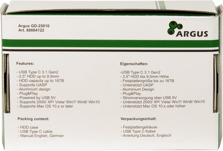 Actual product image Intertech Inter-Tech HDD enclosure 2.5" Argus GD-25010 with USB 3.1 Gen2 retail (2.5")
