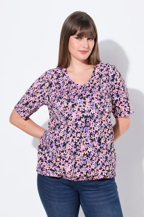 Produktbild Ulla Popken T-Shirt, Gummisaum, V-Ausschnitt, Halbarm (58)
