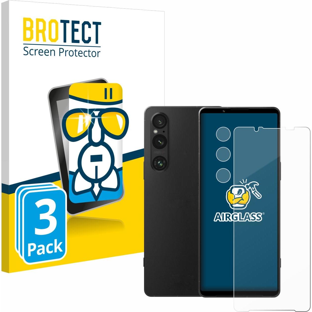 BROTECT AirGlass Panzerglasfolie (3 Stück, Sony Xperia 1 V), Smartphone Schutzfolie, Transparent