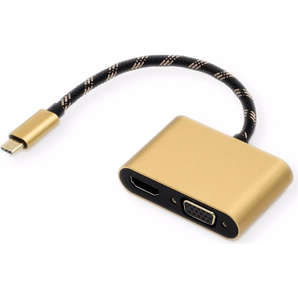 Roline GOLD Display Adapter USB Typ C (HDMI, VGA, USB Typ-C, 10 cm), Data + Video Adapter, Schwarz, Gold