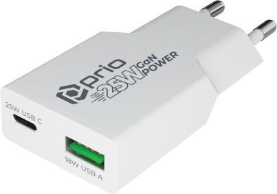 prio Ladegerät GaN POWER 25W PD PPS (USB C)+QC 3.0 (USB A) weiss (25 W, 2 Ports)