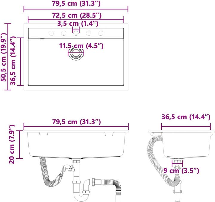 Image du produit vidaXL Moderne Spüle (79.50 cm, 50.50 cm)