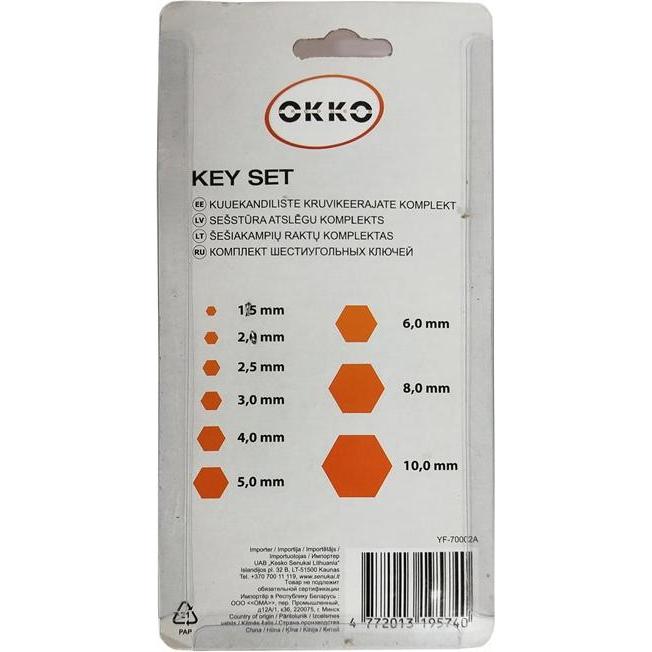 Thumbnail - Okko, Schraubenzieher, HEXAGONA KEY SET HH F-70002A 9PCS 1.5-10 (Hex)