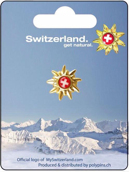 Produktbild TopSpirit Pin Edelweiss gold CH-Kreuz