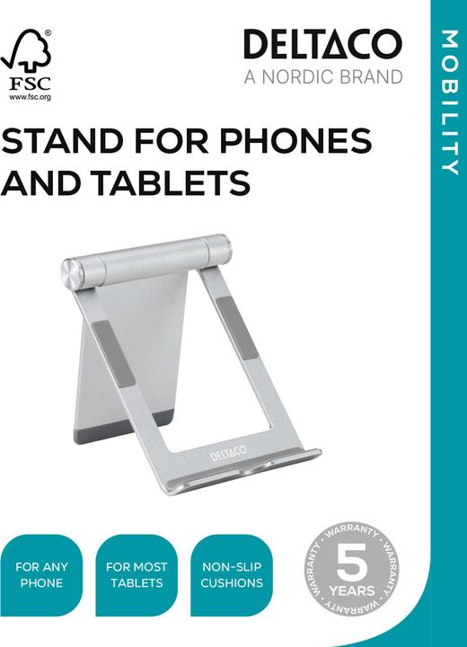 Produktbild Deltaco Sulankstomas planšečių ir telefonų stovas, aliuminis / ARM-0516