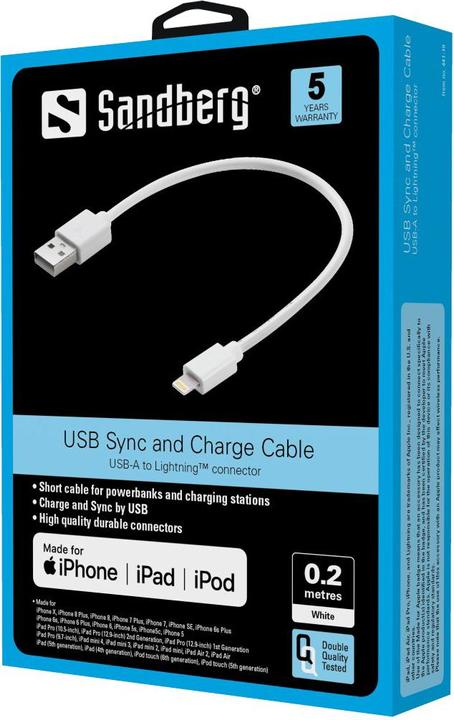 Produktbild Sandberg USB A – Lightning (0.20 m, USB 2.0)