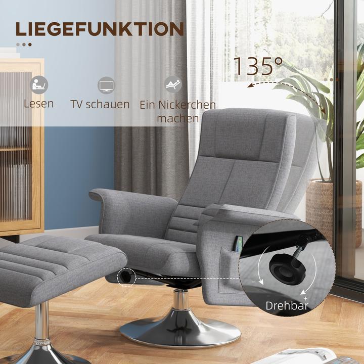 Image du produit Homcom Massagesessel mit Fusshocker Leinenstoff (100% Polyester), Schaumstoff, Stahl Dunkelgrau