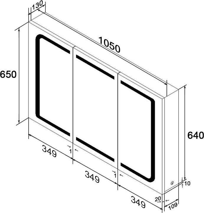 Actual product image SONNI Leuchtspiegelschrank, 105 x 65 cm, Edelstahl, kabelloses Scharnierdesign, mit Steckdosen und T