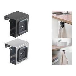 Metaltex, Porta asciugamani + ganci per asciugamani, Handtuchhalter, zum Einhaken, eckig, schwarz/grau Material: TPR / Edelstahl, zum Einhängen an der