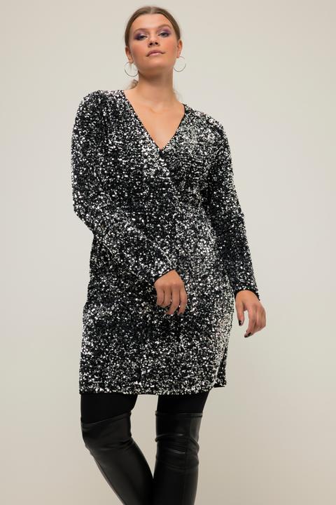 Actual product image Studio Untold Sequined Wrap Look Long Sleeve V-Neck Dress (46, 48)