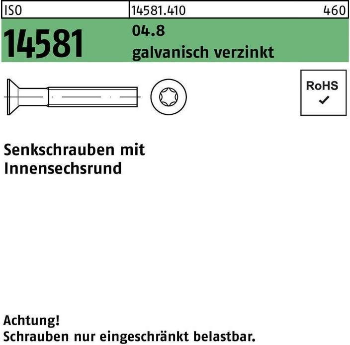 Produktbild Senkschraube ISO 14581 m.Innensechsrund M 5 x 35 T25 04.8 galvanisch verzinkt (500 Schrauben pro Stück)