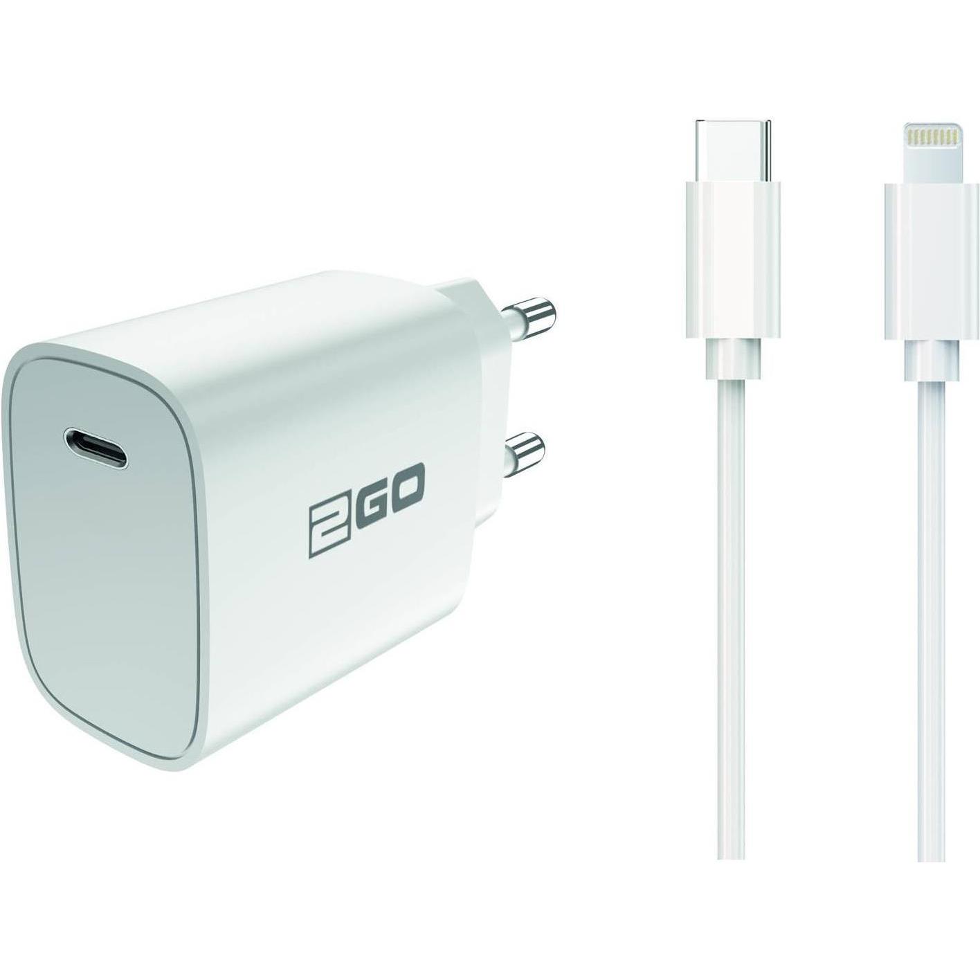 2GO Netz-Ladeset Power Delivery weiss Lightning 1x USB Type C (20 W), USB Ladegerät, Weiss