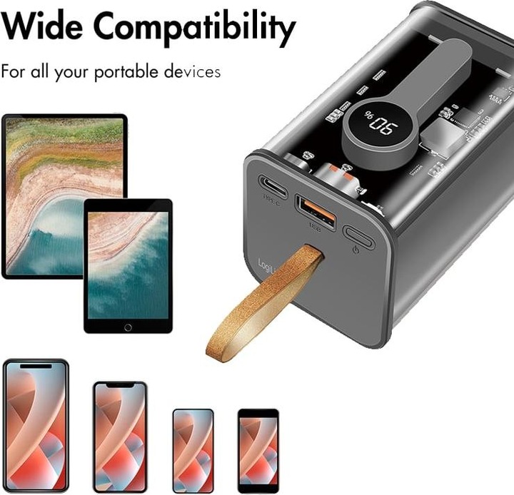 Actual product image LogiLink PowerBank 20.000mAh transparent (20000 mAh, 20 W, 74 Wh)
