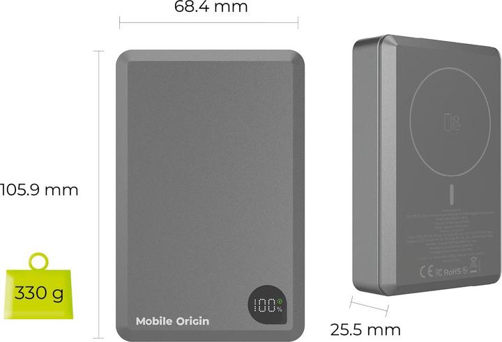 Image du produit Mobile Origin Banque d'alimentation 30W PD 20000mAh Aluminum PowerBank PB14 Compatible MagSafe (20000 mAh, 30 W)
