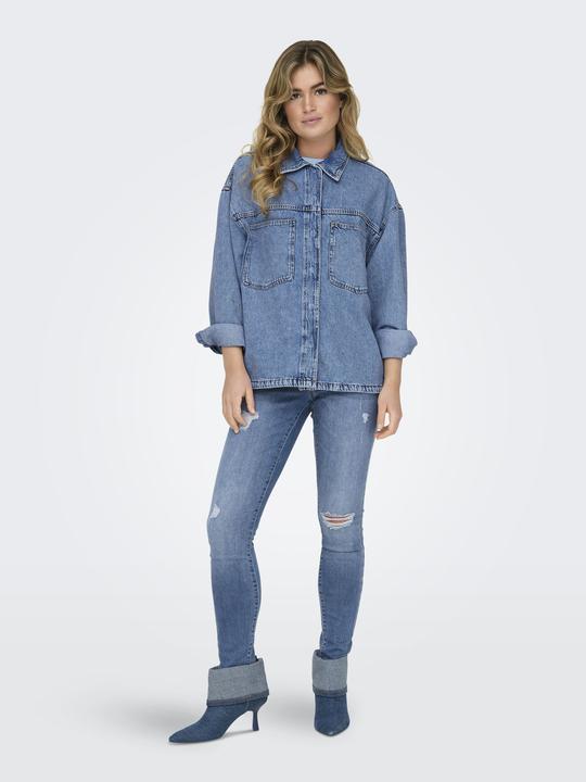 Produktbild Only Normal geschnitten Hemdkragen Ärmelbündchen mit Knopf Tief angesetzte Schulter Jeanshemd Jeanshemd (L)