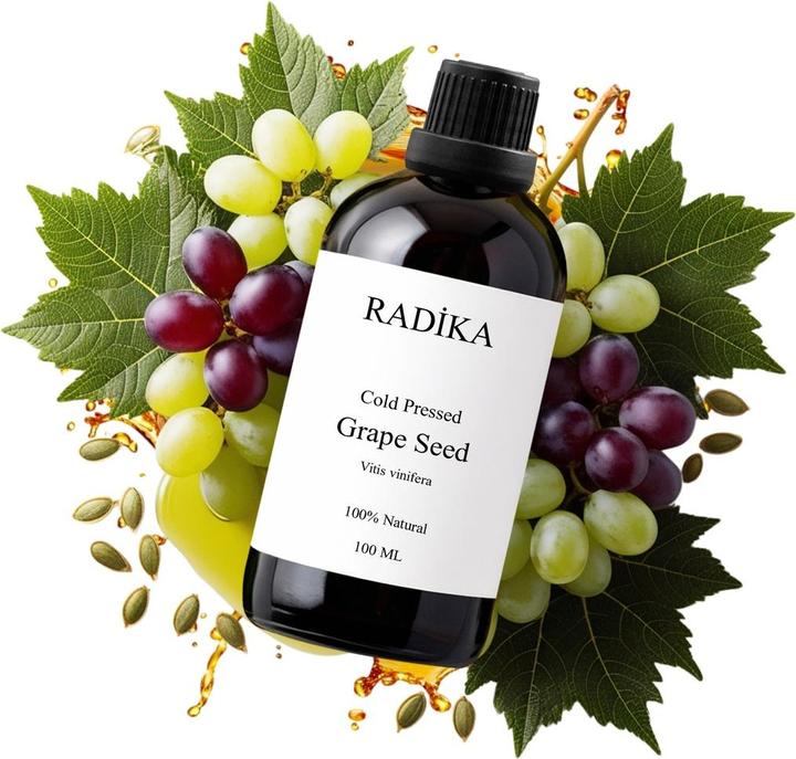 Radika Traubenkernöl, Kaltgepresst, 100% Rein, BIO, natürlich, 100 ml (Körperöl, 100 ml)
