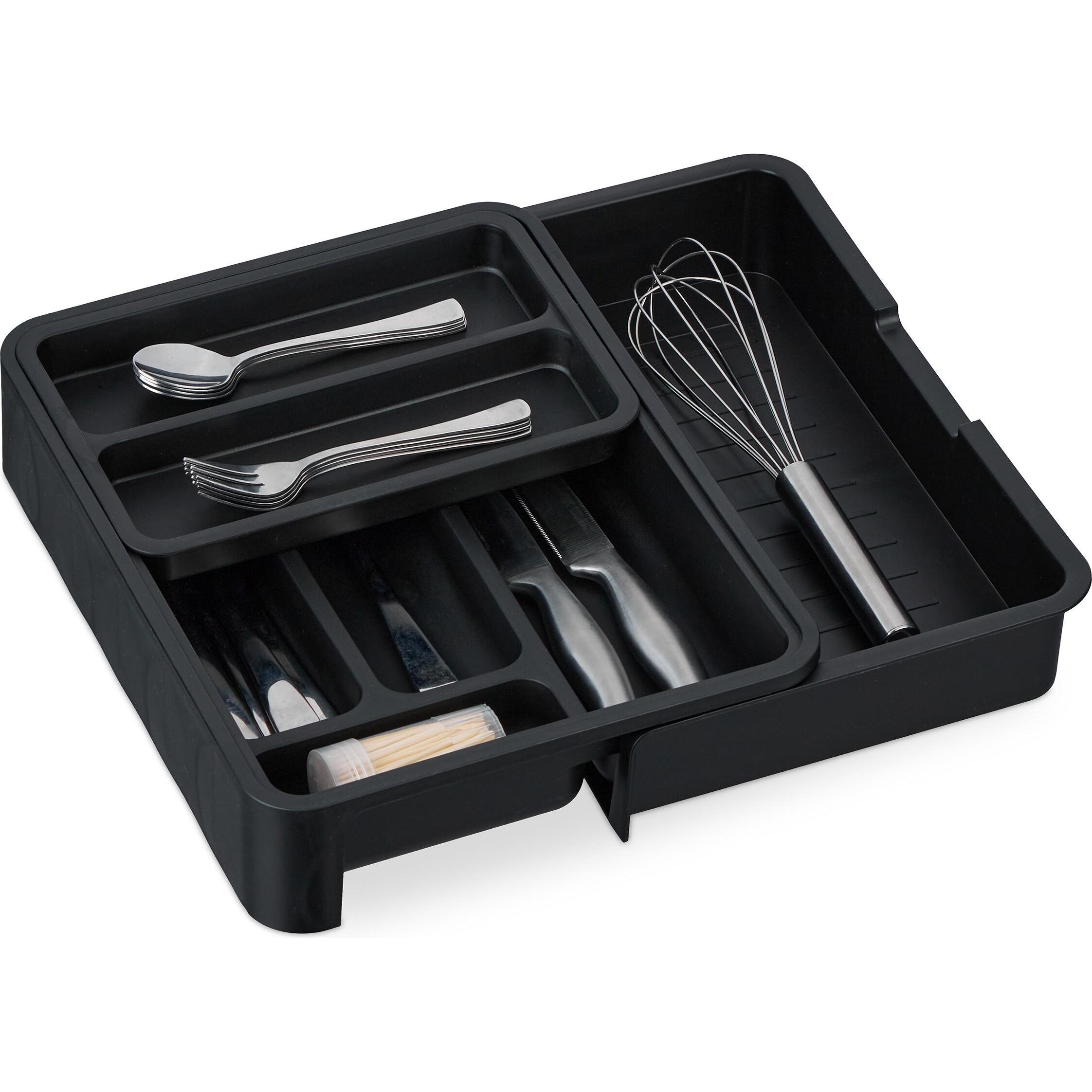 Relaxdays Besteckkasten, Besteckkasten, Schwarz