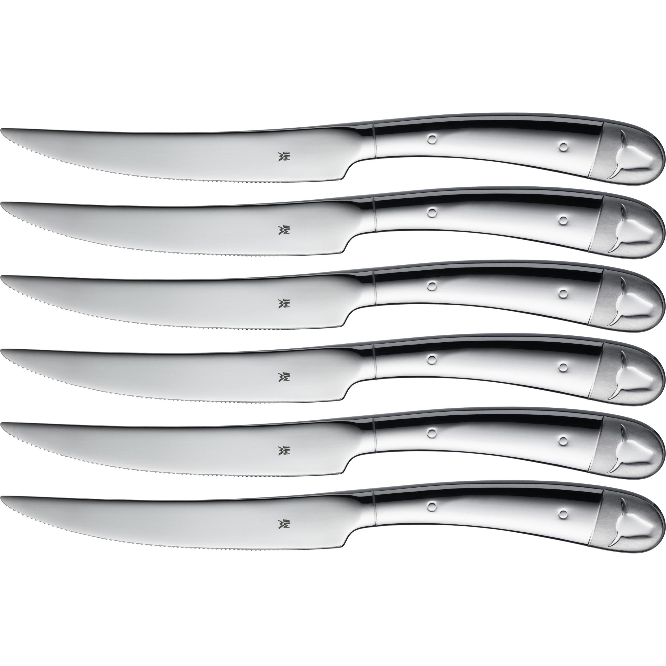 Thumbnail - WMF Steakmesser Set 6tlg Pizzamesser Wellenschliff Spezialklingenstahl Holzbox, Besteck, Silber