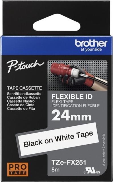 Actual product image Brother TZE-FX251 FLEXI-TAPE LAM. (2.40 cm, Black, White)