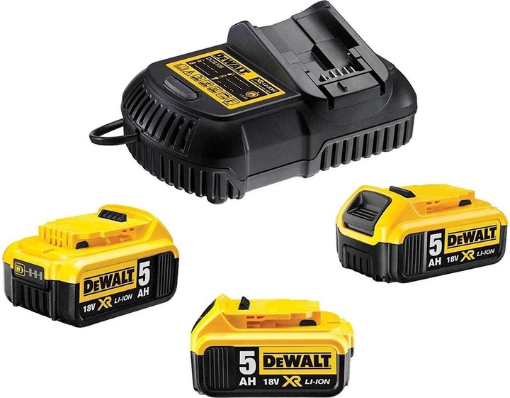 3 batterie Li-Ion DeWalt 18 V, 5.0 Ah, 1 caricatore DeWalt DCB 115